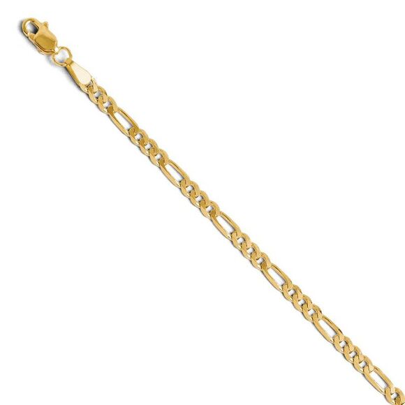 3.25mm 14k Yellow Gold Solid Flat Figaro Chain Bracelet 8 Inch